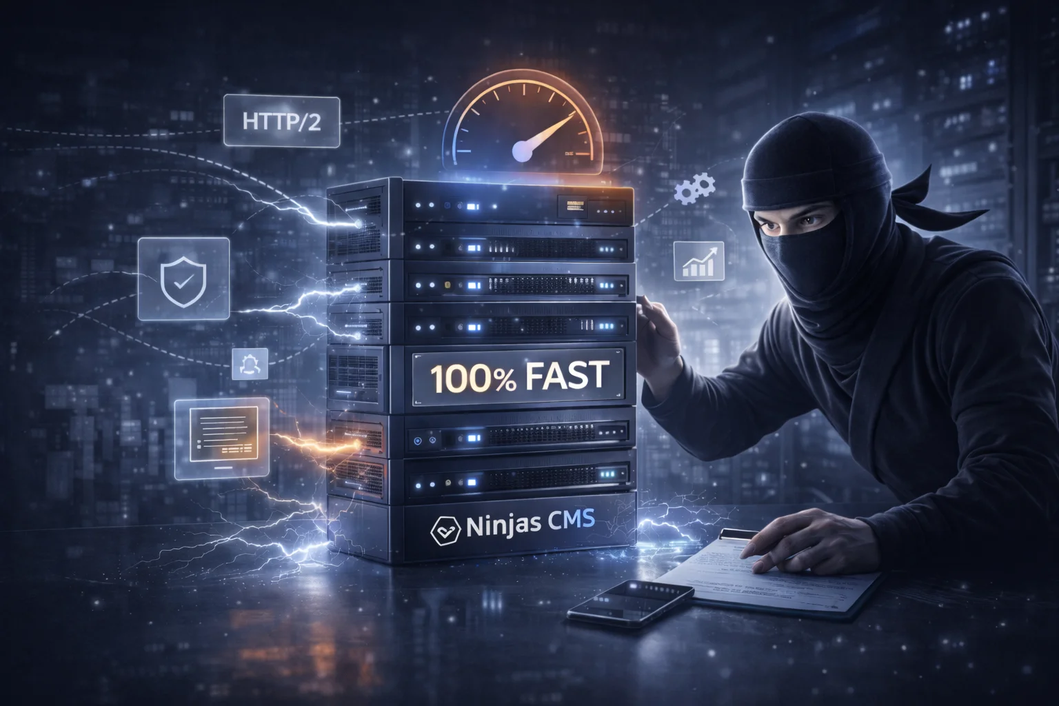 High performance website infrastructure concept showing secure server stack, fast hosting environment and scalable web performance