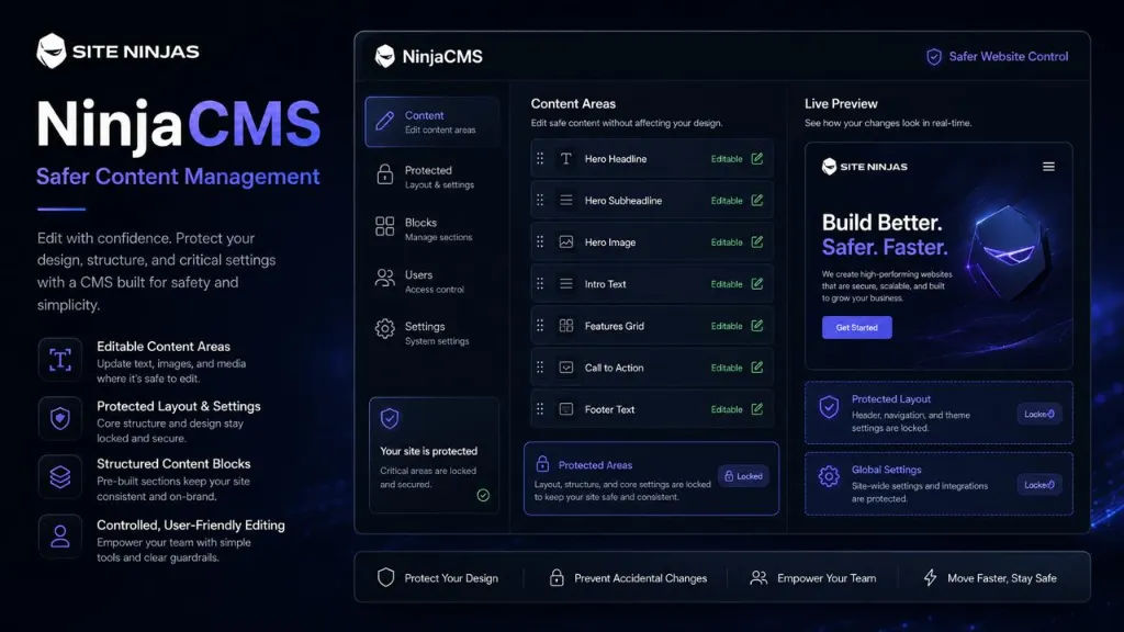 NinjaCMS safer website content management system by Site Ninjas Digital